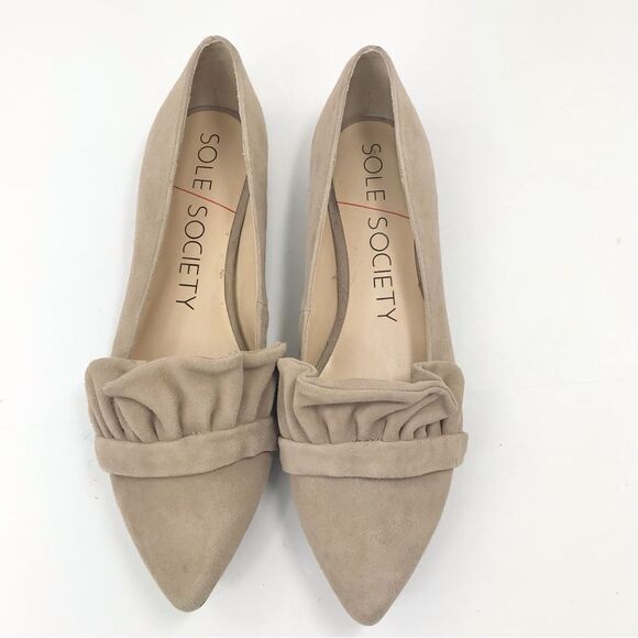 Sole Society KAMBER Tan Suede Leather Ruffle Pointed Toe Slip On Ballet Flat NEW - Picture 3 of 16